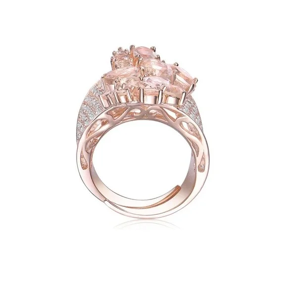 18K Rose Gold Plated Blush-Pink CZ Wide Band Ring - Picture 2 of 4